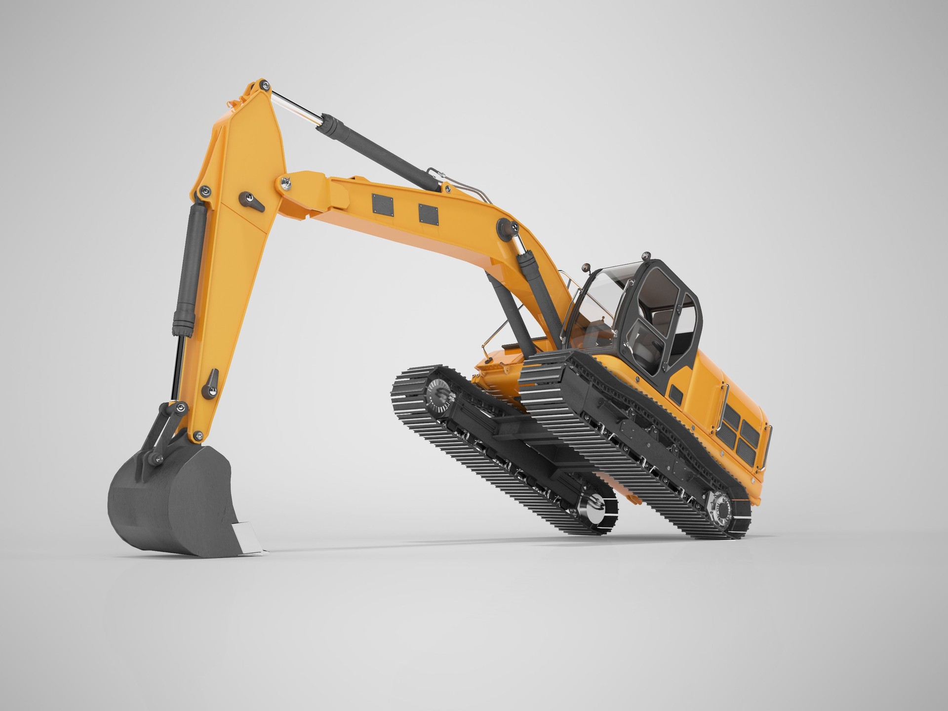 3d rendering concept work crawler excavator with hydraulic bucket on gray background with shadow