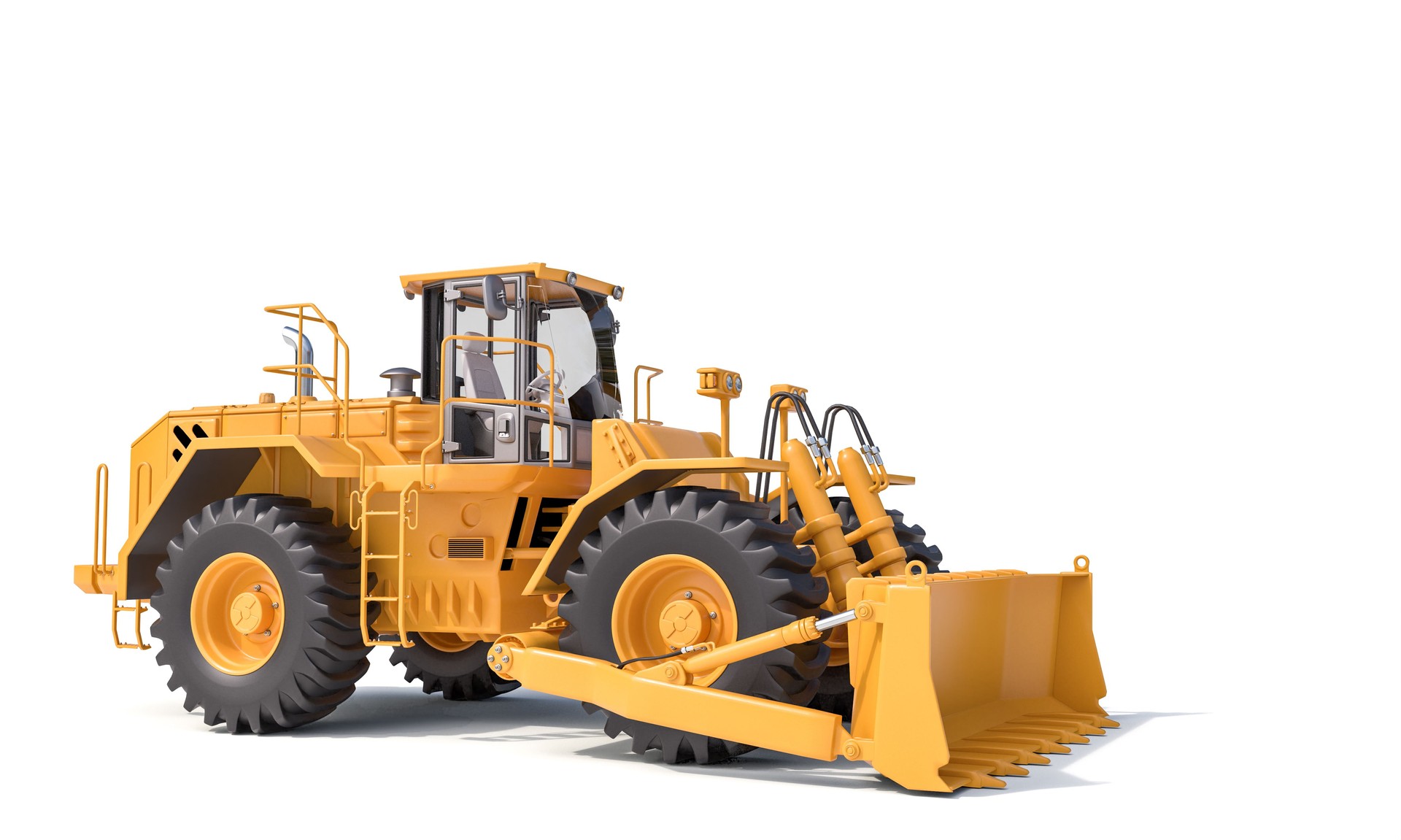 big yellow bulldozer on a white background.